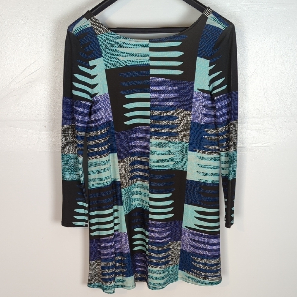 Mara Hoffman Black, Teal & Purple Graphic Long Sleeve Dress